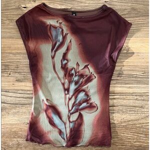 Princess Polly Burgundy Floral Short Sleeve Top
